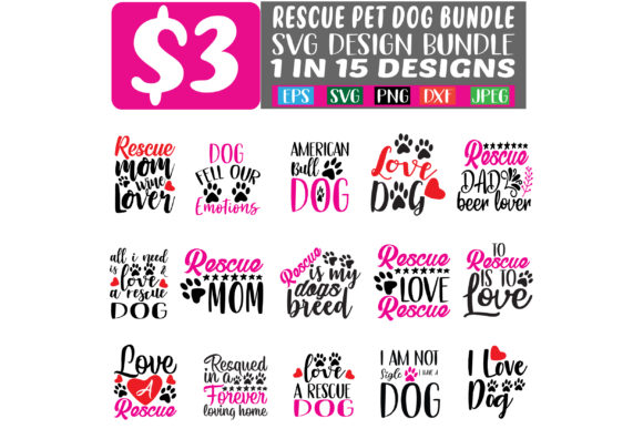 15 Rescue Pet Dog Bundle Graphics for Crafts