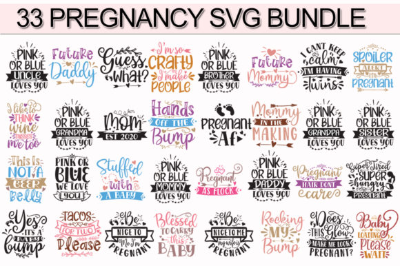 33 Pregnancy Bundle Graphics for Crafts