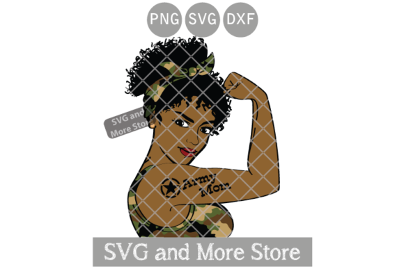 Afro Army Mom Graphic for Crafting & Handmade Business Use