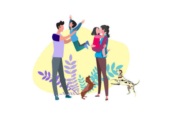 Dad, Mom, 2 Daughters Dog Family Set – A Versatile Graphic Design Asset