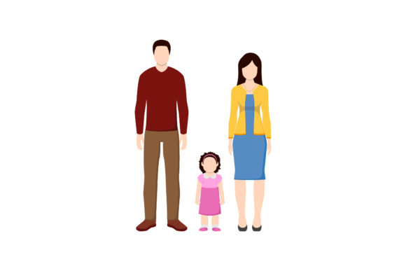 Dad, Mom, Little Girl Family Illustration for Creative Projects