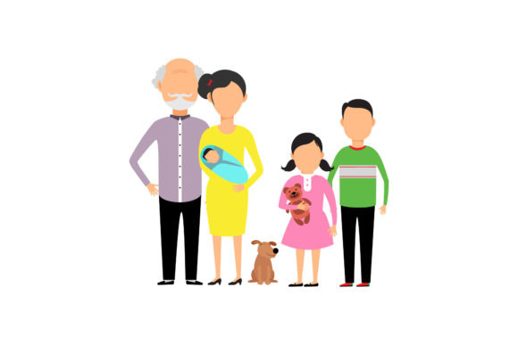 Family Set Mom, Grandpa, Kids Dog Graphics for Blog & Web Use