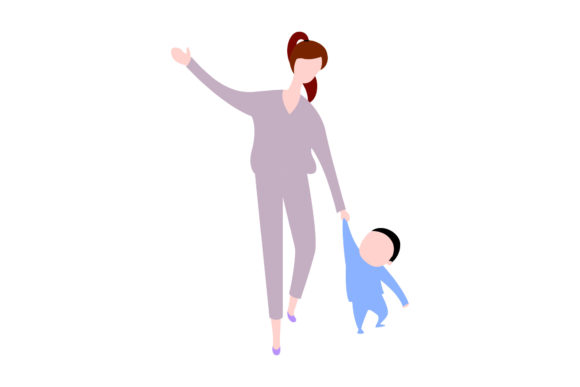 Mom and Son Together Flat Illustration for Graphics and Digital Products