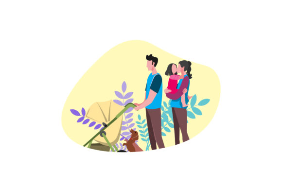 Mom, Dad, 2 Kids Dog Family Graphics