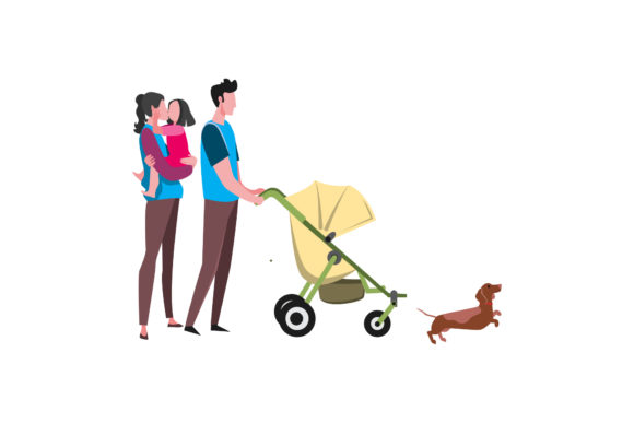 Mom, Dad, Daughter Baby Family Graphic Illustration