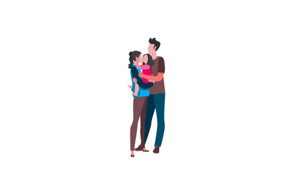 Mom, Dad Daughter Family Vector Asset for Graphics and Illustrations
