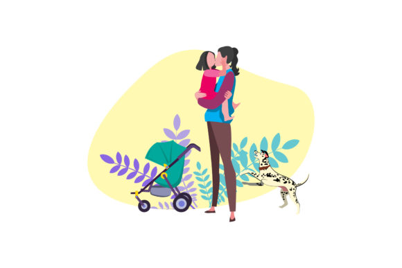 Mom, Daughter, Baby Dog Family Set – A Versatile Graphic Design Asset