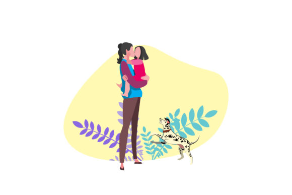 Mom, Daughter Dog Family Set - A Versatile Illustration for Design Projects