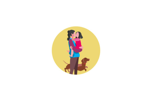 Mom, Daughter Dog Family Vector Asset for Graphics and Illustrations