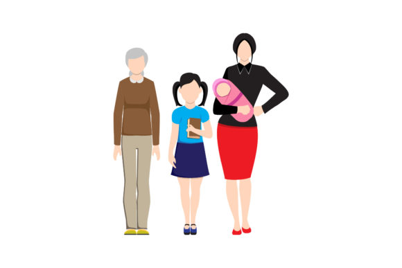 Mom Grandma, Girl Family Graphic Illustration